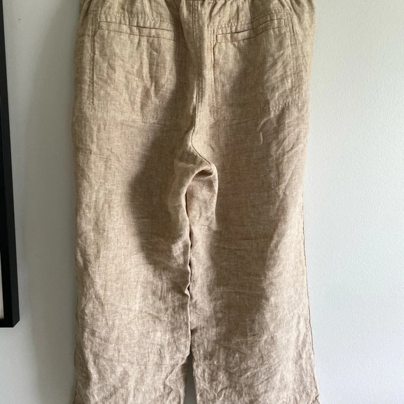 100% FLAX LINEN  M&S Collection Beige Tan Wide Leg Trouser Pants Size 18 Short - Picture 9 of 16